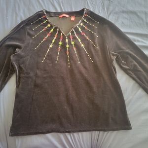 Merry & Bright Christmas Sweatshirt Womans XL Sequins Vintage Velour Sweater